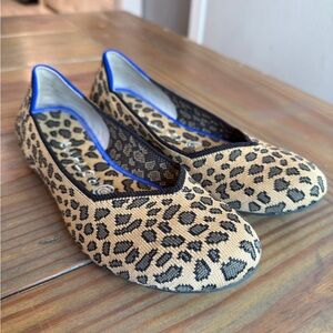 Rothy's Round Toe Ballerina Flat Shoes Cheetah Leopard Knit Comfort Ballet